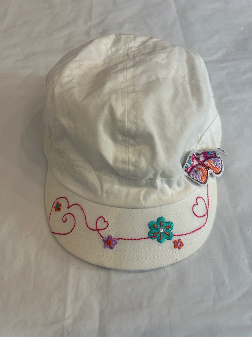 The Children's Place White Girls Embroidered Butterfly Floral Cap